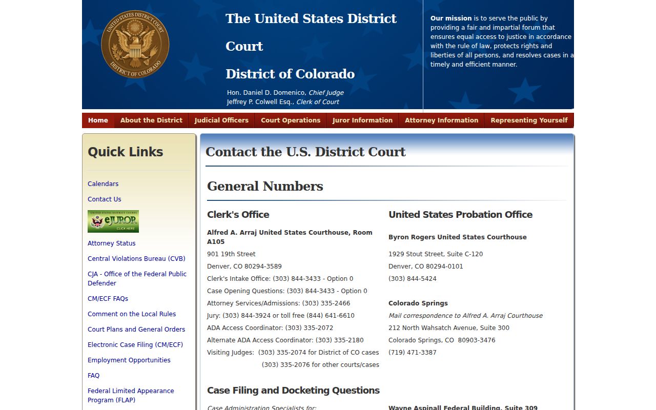 Otero County Clerk of Court federal District of Colorado contact distinction