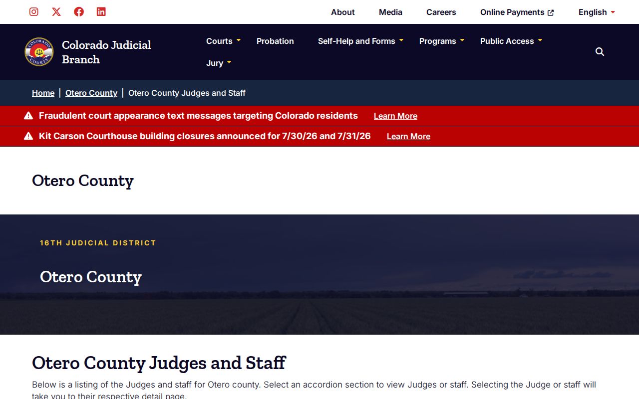 Otero County court dockets judges and staff source