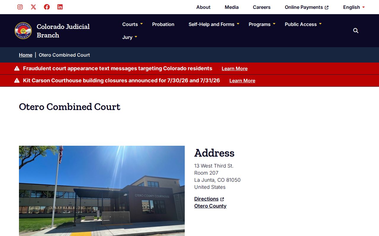 Otero County court records Combined Court location