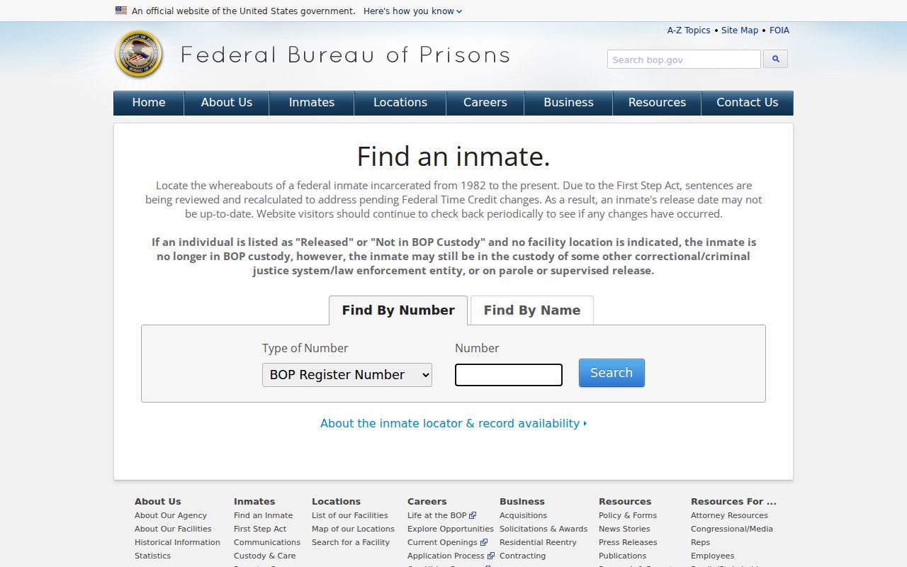 Otero County inmate search distinction using the Federal Bureau of Prisons locator