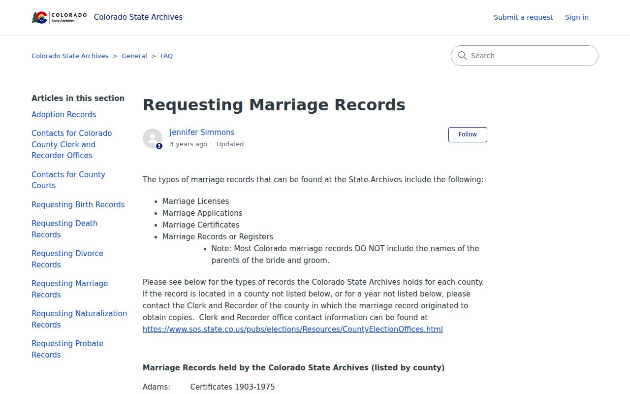 Otero County marriage records Colorado State Archives historical holdings