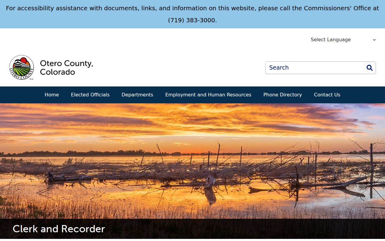 Otero County marriage and divorce records Clerk and Recorder source page