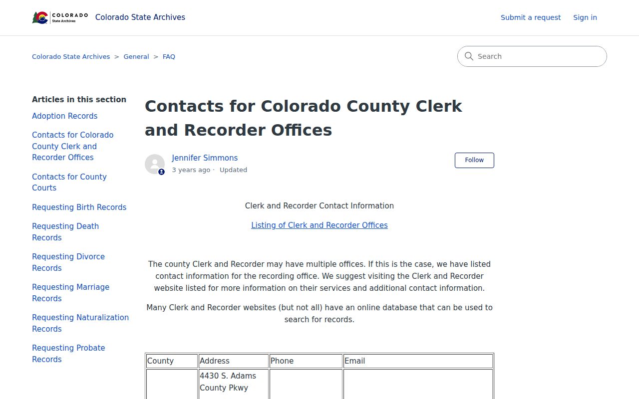 Otero County marriage records State Archives Clerk and Recorder contact list