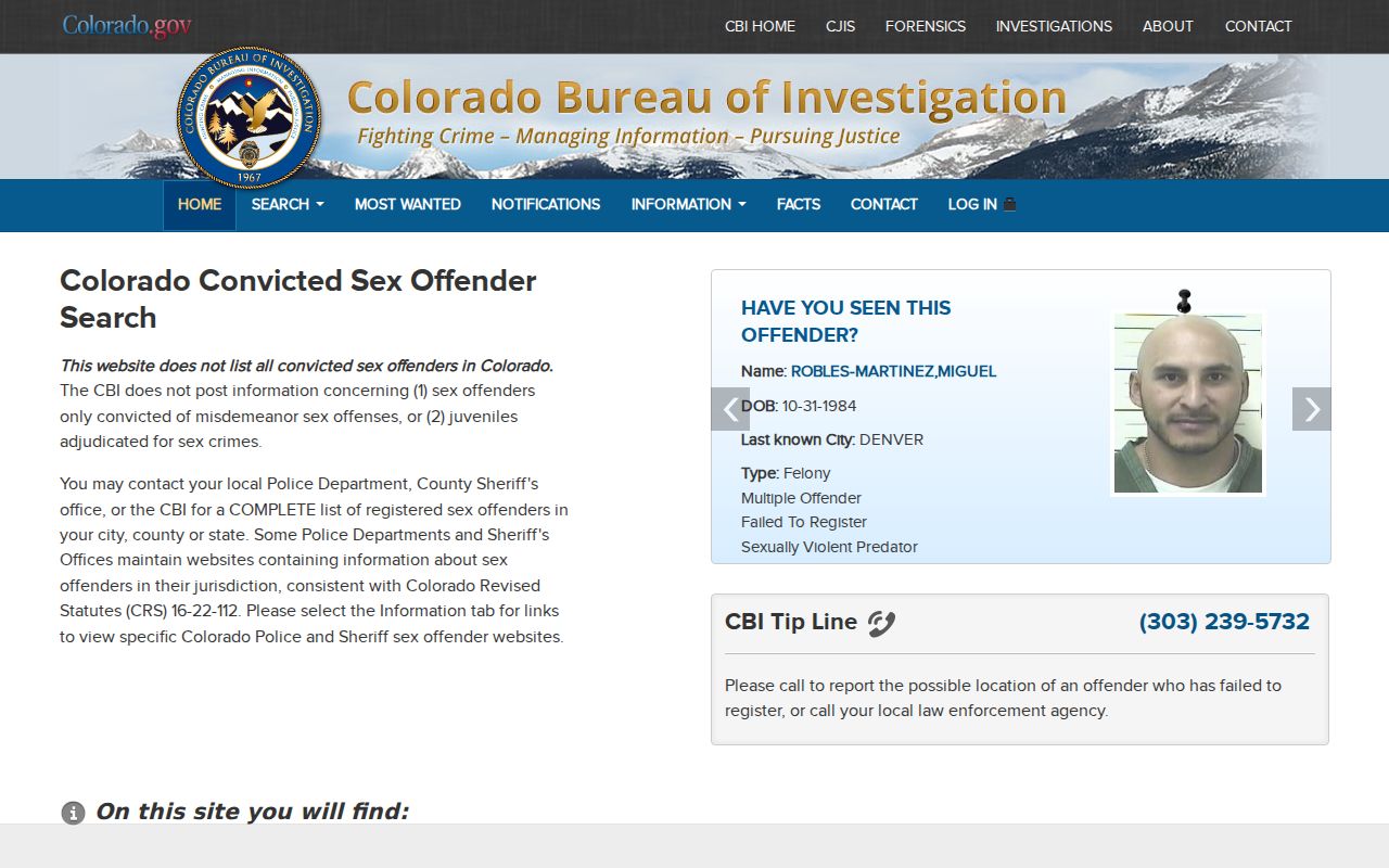 Otero County warrant search distinction from Colorado sex offender registry records